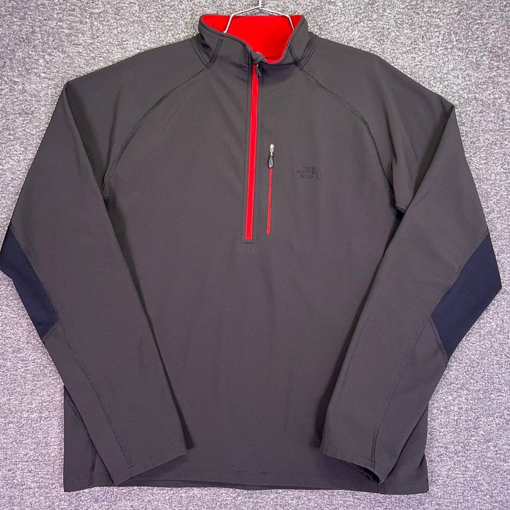 The North Face Quarter Zip Pullover Mens L Gray Red Active Hiking Fleece Outdoor